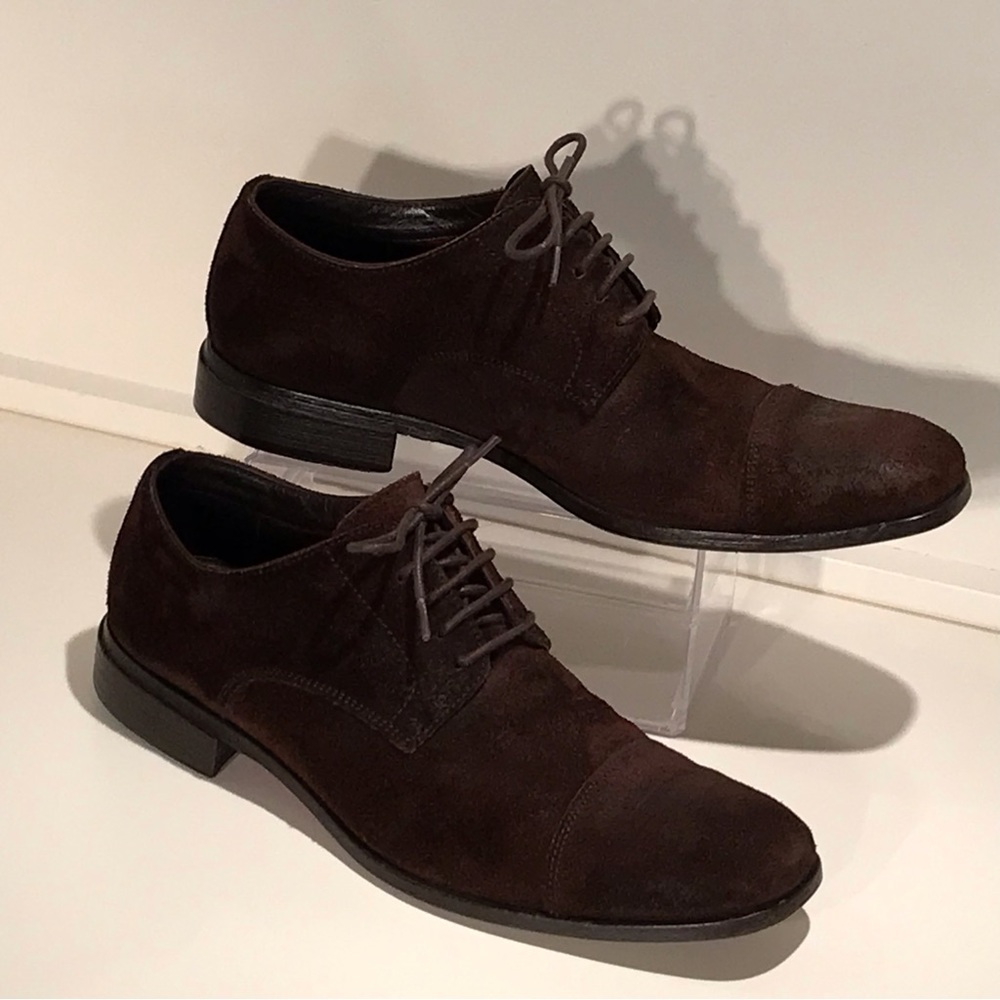 HUGO Boss Dark Brown Oiled Suede Cap Toe Dress Shoes (EU 41.5/US 9)